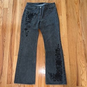 Vintage Elie Tahari Charcoal Grey Embroidered Bootcut Jeans 6